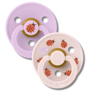 BIBS NATURAL RUBBER - LOT DE 2 SUCETTES LADYBUG VIOLET CIEL MIX TAILLE 2 +6MOIS