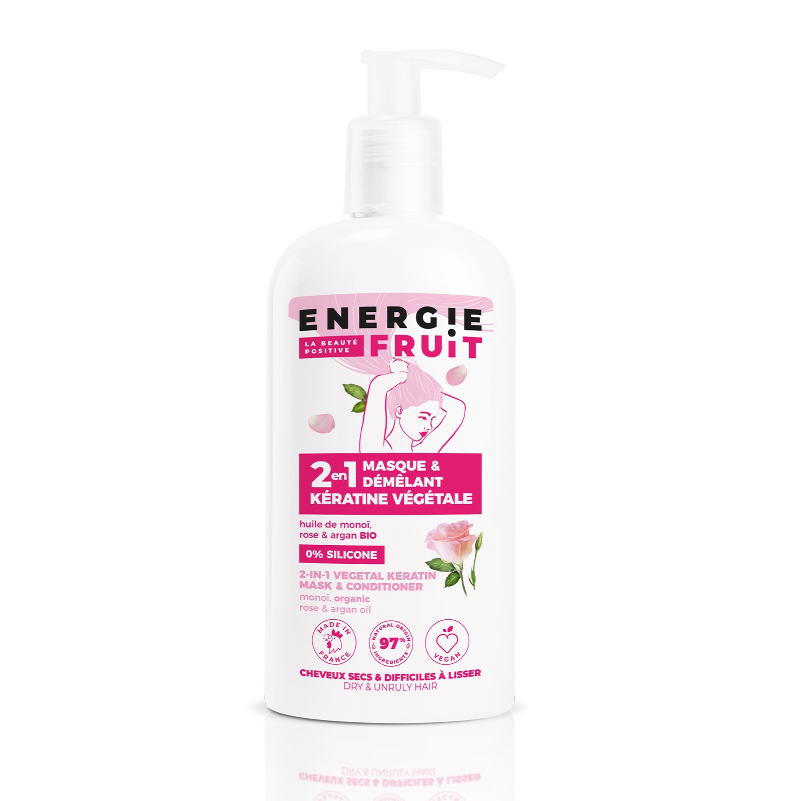 Energie Fruit 2en1 Masque Démêlant Kératine Végétale à l'Huile de Monoï, Rose et Argan 300ml
