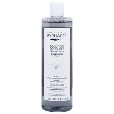 BYPHASSE Solution Micellaire Demaquillante 4 En 1 Au Charbon Actif 500ml