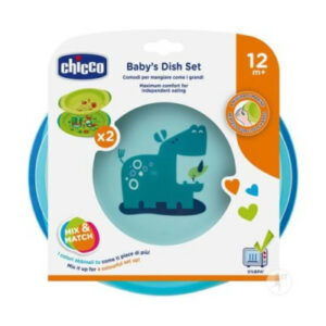 Chicco ensemble assiettes plate et creuse decorees bebes 12+ mois bleu