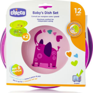 Chicco ensemble assiettes plate et creuse decorees bebes 12+ mois rose