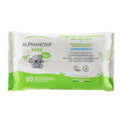ALPHANOVA Lingettes Nettoyantes A L'huile D'amande Douce 60 unites