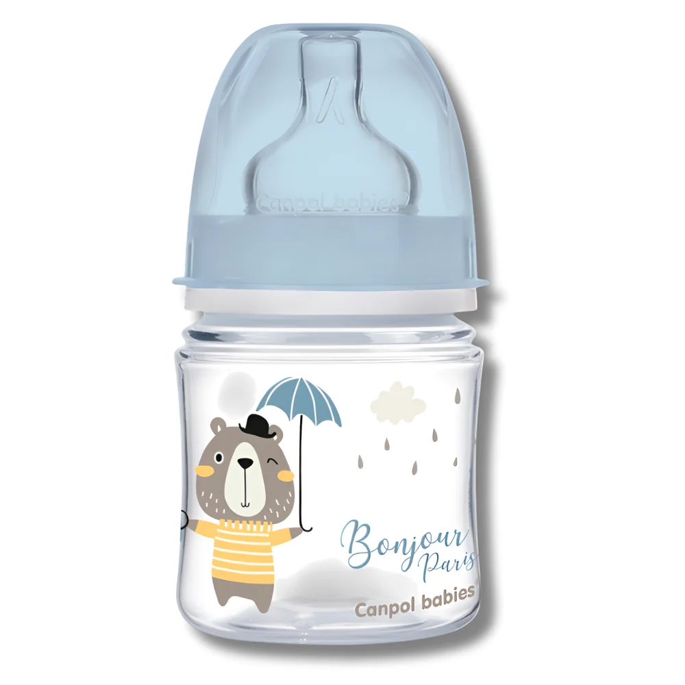 CANPOL BABIES - BIBERON ANTI COLIQUE COL LARGE +0MOIS 120ML BONJOUR PARIS BLEU 35/231