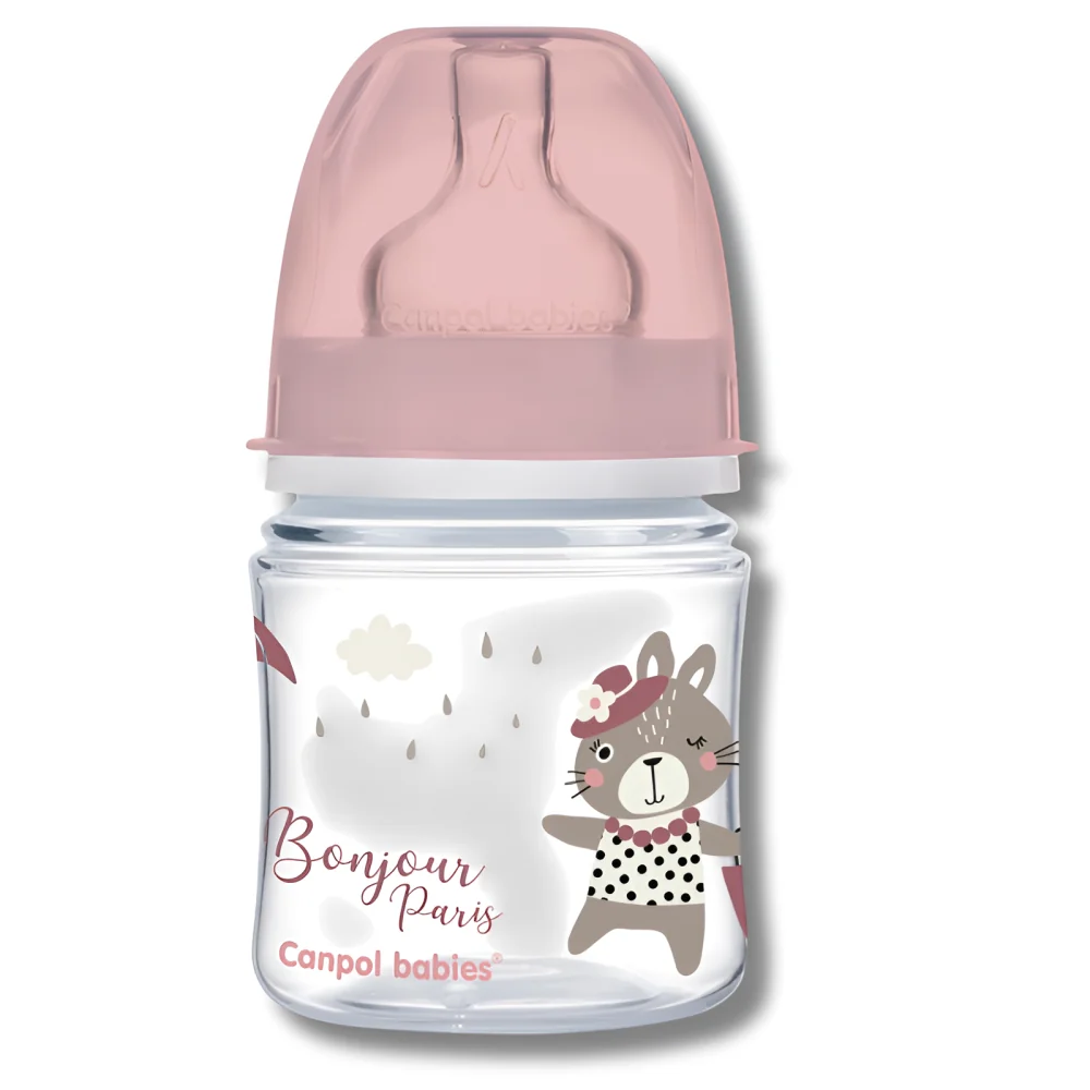CANPOL BABIES - BIBERON ANTI COLIQUE COL LARGE +0MOIS 120ML BONJOUR PARIS ROSE 35/231