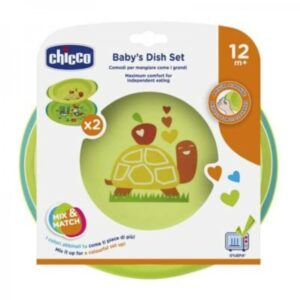 Chicco ensemble assiettes plate et creuse decorees bebes 12+ mois vert