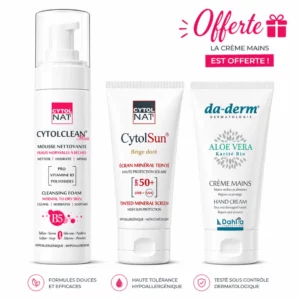 CYTOLNAT - ECRAN SOLAIRE TEINTE BEIGE DORE SPF50+ + MOUSSE NETTOYANTE PEAUX NORMALES A SECHES +DADERM CREME MAINS...