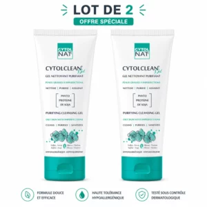 CYTOLNAT CYTOLCLEAN - LOT DE 2 GELS NETTOYANTS PURIFIANTS PEAUX MIXTES A GRASSES ANTI IMPERFECTIONS