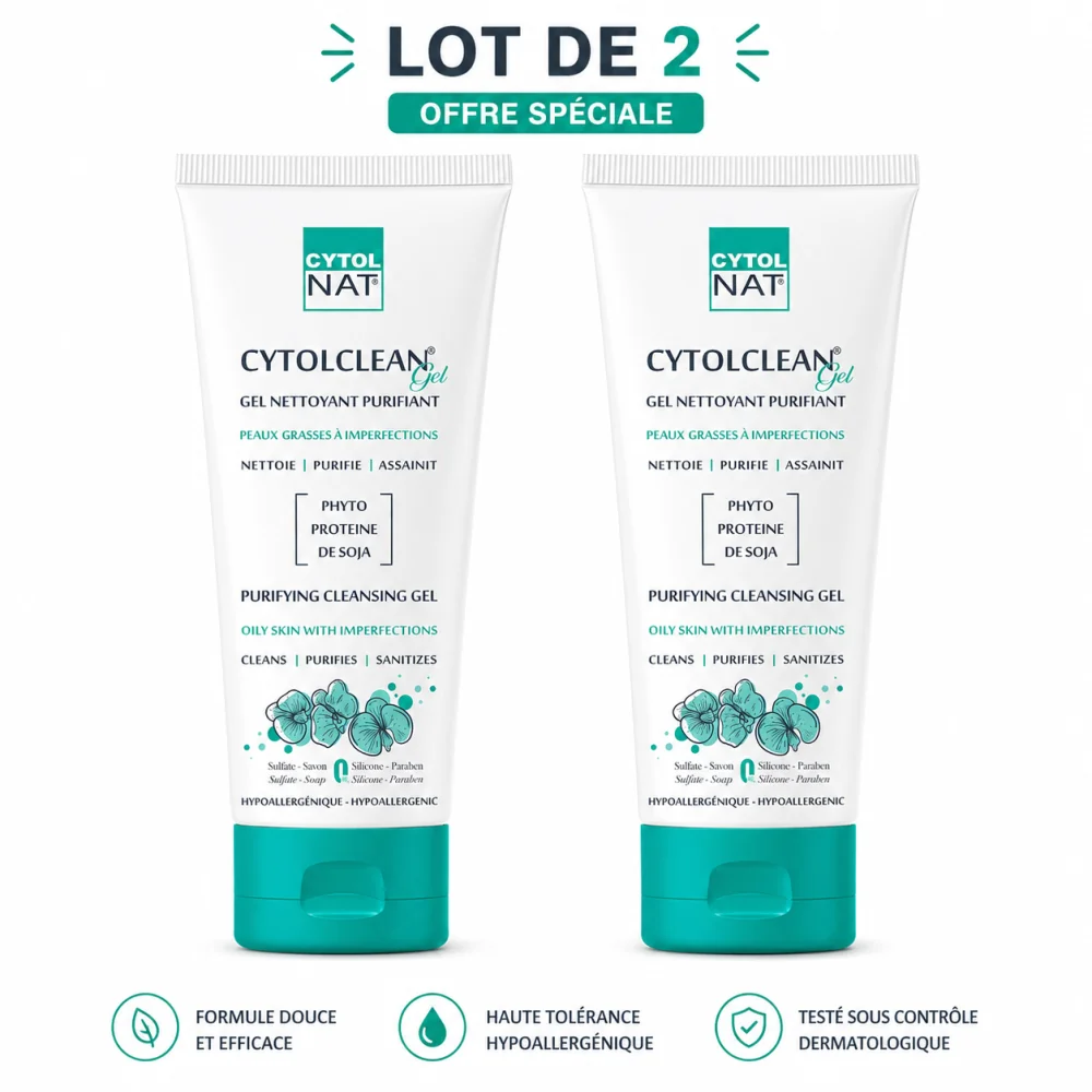 CYTOLNAT CYTOLCLEAN - LOT DE 2 GELS NETTOYANTS PURIFIANTS PEAUX MIXTES A GRASSES ANTI IMPERFECTIONS