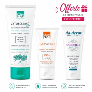 CYTOLNAT - PACK : ECRAN SOLAIRE INVISIBLE SPG50+ +GEL NETTOYANT PEAUX MIXTES A GRASSES + CREME HYDRATANTE VISAGE OFFERTE