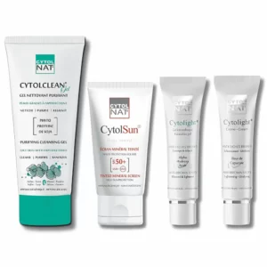 CYTOLNAT - PACK : NETTOYANT PURIFIANT + ECRAN TEINTE BEIGE NATUREL + GEL ANTI TACHES + CREME ANTI TACHES