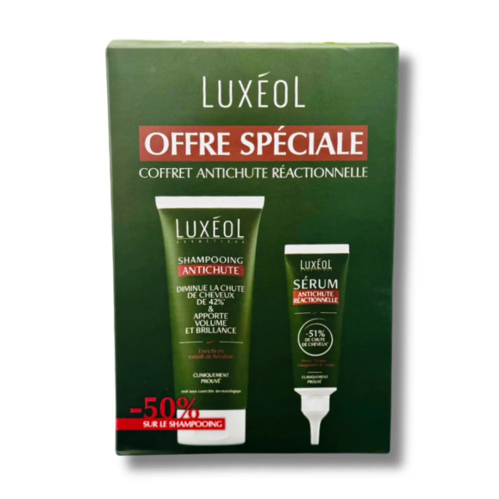 LUXEOL - COFFRET ANTI CHUTE REACTIONNELLE : SHAMPOING ANTI CHUTE 200ML + SERUM ANTI CHUTE REACTIONNELLE 50ML