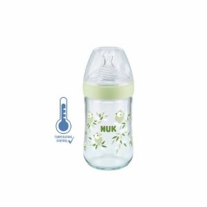 NUK Biberon Nature Sense Avec Temperature Control En Verre Bleu 240ml