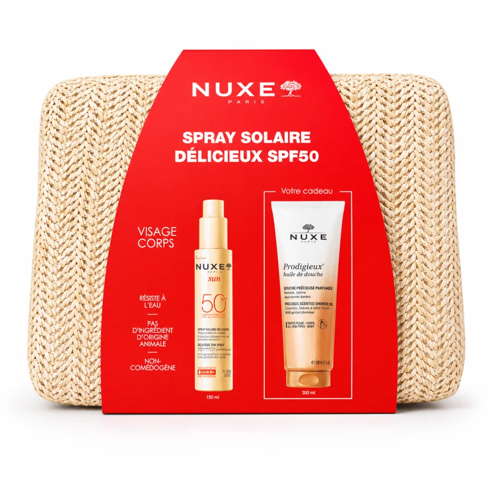 NUXE - SPRAY SOLAIRE DELICIEUX SPF50 + PRODIGIEUX HUILE DE DOUCHE 200ML ET TROUSSE OFFERTES