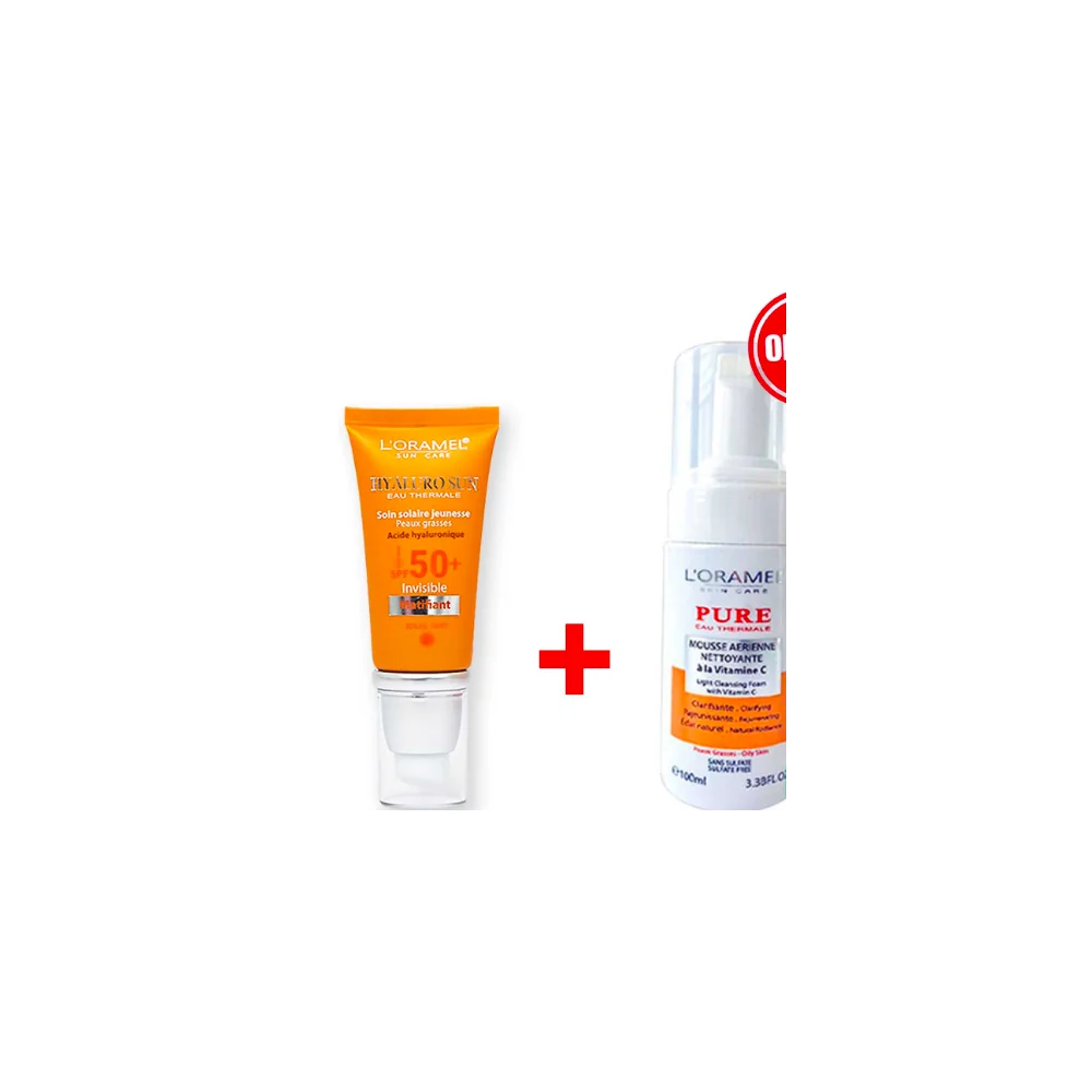 Pack L'Oramel écran solaire matifiant SPF50+ - 40ml + Mousse nettoyante Vitamine C - 100ml offerte