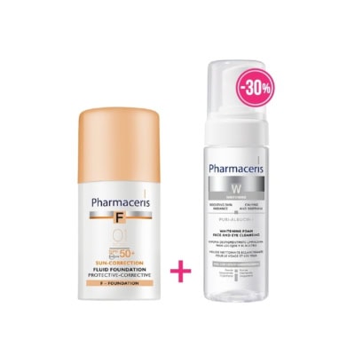 PHARMACERIS Coffret Mousse Nettoyante + Ecran SPF50+ Teinte 01 ou 02