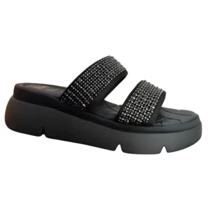 SCHOLL - CLAQUETTES ORTHOPEDIQUES NOIRES AVEC CRISTAUX FEMME