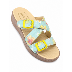 STI LIGHT - CLAQUETTES ORTHOPEDIQUES BLEUES AVEC DETAILS FLEURS FEMME