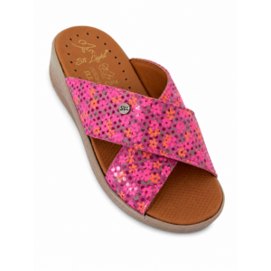 STI LIGHT - CLAQUETTES ORTHOPEDIQUES CROISEES ROSE FUSHIA AVEC DETAILS FLEURIES FEMME