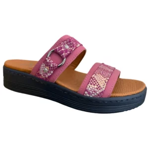 STI LIGHT - CLAQUETTES ORTHOPEDIQUES ROSES EFFET CROCCO