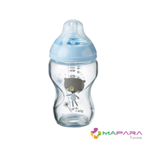 TOMMEE TIPPEE Closer to Nature Biberon en Verre 0m+ 250ml Ours Bleu