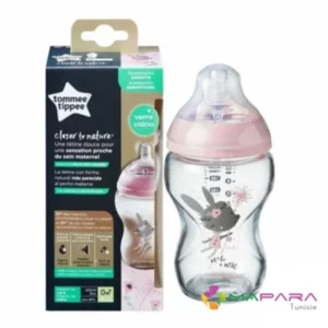 TOMMEE TIPPEE Close To Nature Biberon En Verre 0m+ 250ml Lapin Rose