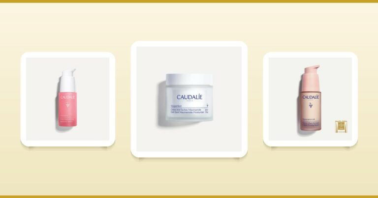 Soins Caudalie : sérum hyaluronique Vinohydra, crème anti-taches Vinoperfect et sérum liftant Resveratrol Lift sur ParaAurea