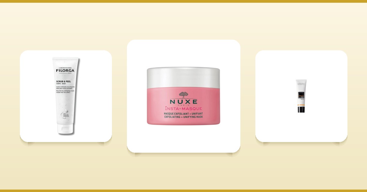 Gommages et peelings pour le visage Filorga Scrub & Peel, Nuxe Insta-Masque et Novexpert L'Exfoliant sur ParaAurea