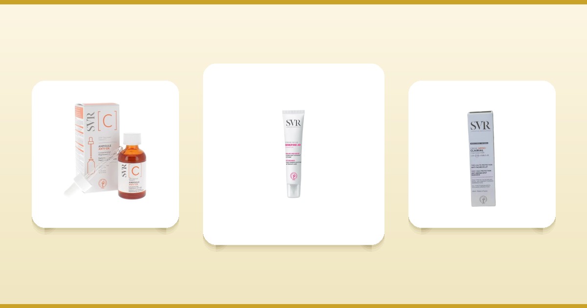 Soins SVR : Ampoule C anti-ox, Sensifine AR crème riche et Clairial crème taches brunes sur ParaAurea
